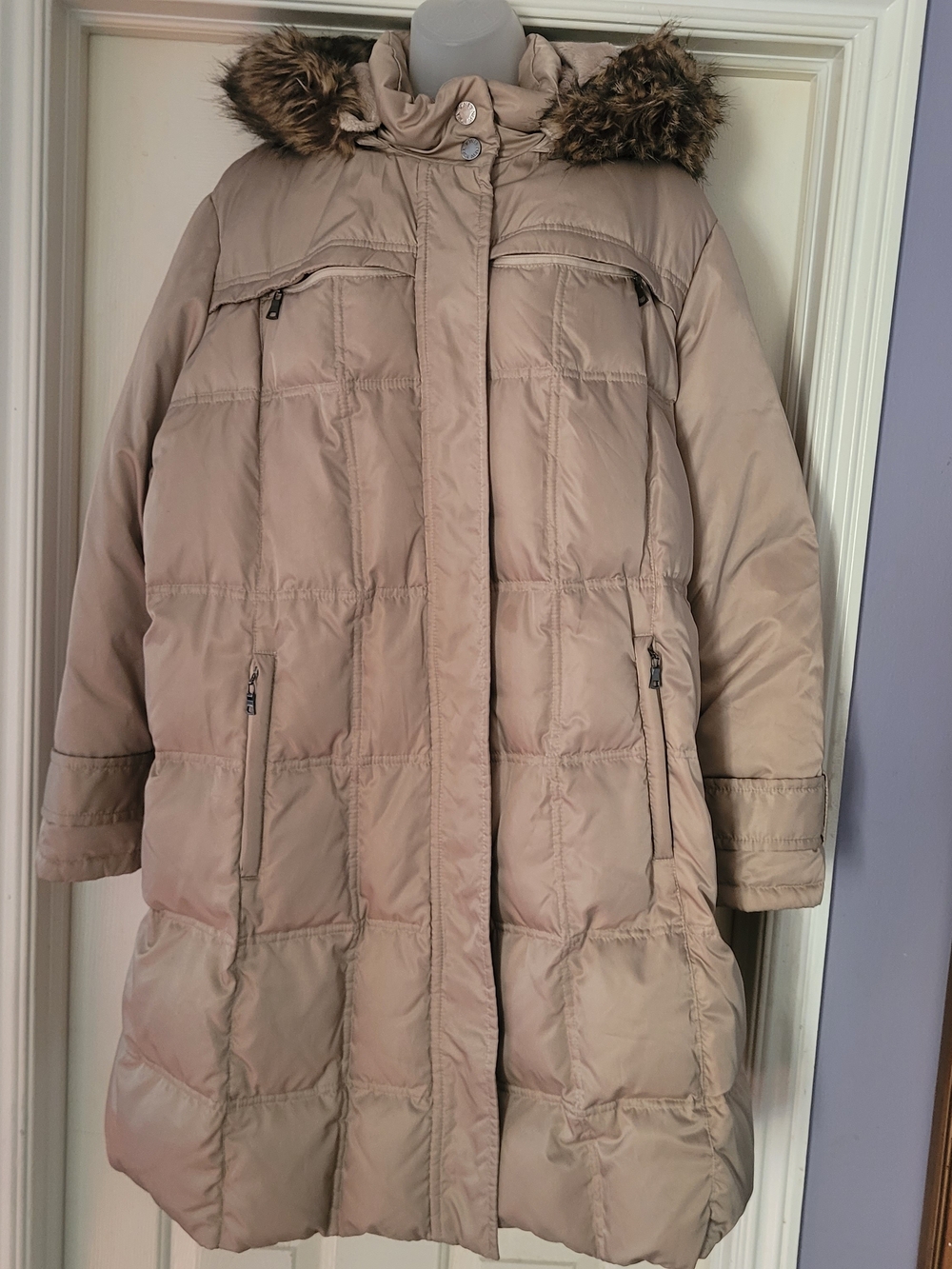 Jones New York Down Quilted Puffer Coat w/ Faux Fur Trim Hood